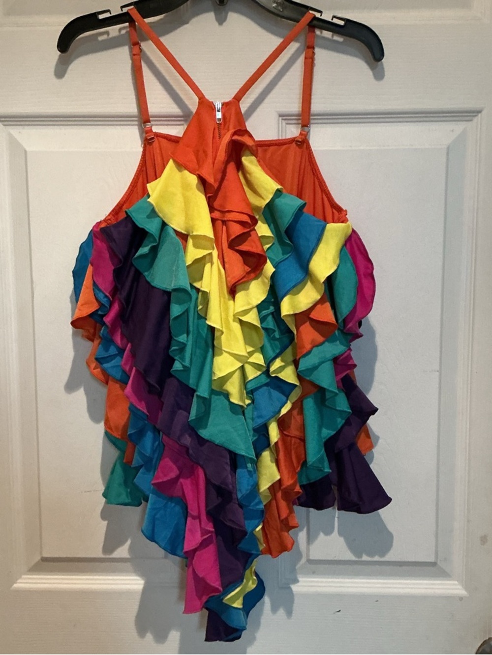 Multicolor Ruffle One-Piece Swimsuit - Rainbow Tiered Design